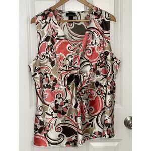 Women’s Lane Bryant White Pink Sleeveless V-Neck Drape Blouse Tank Top Size 20